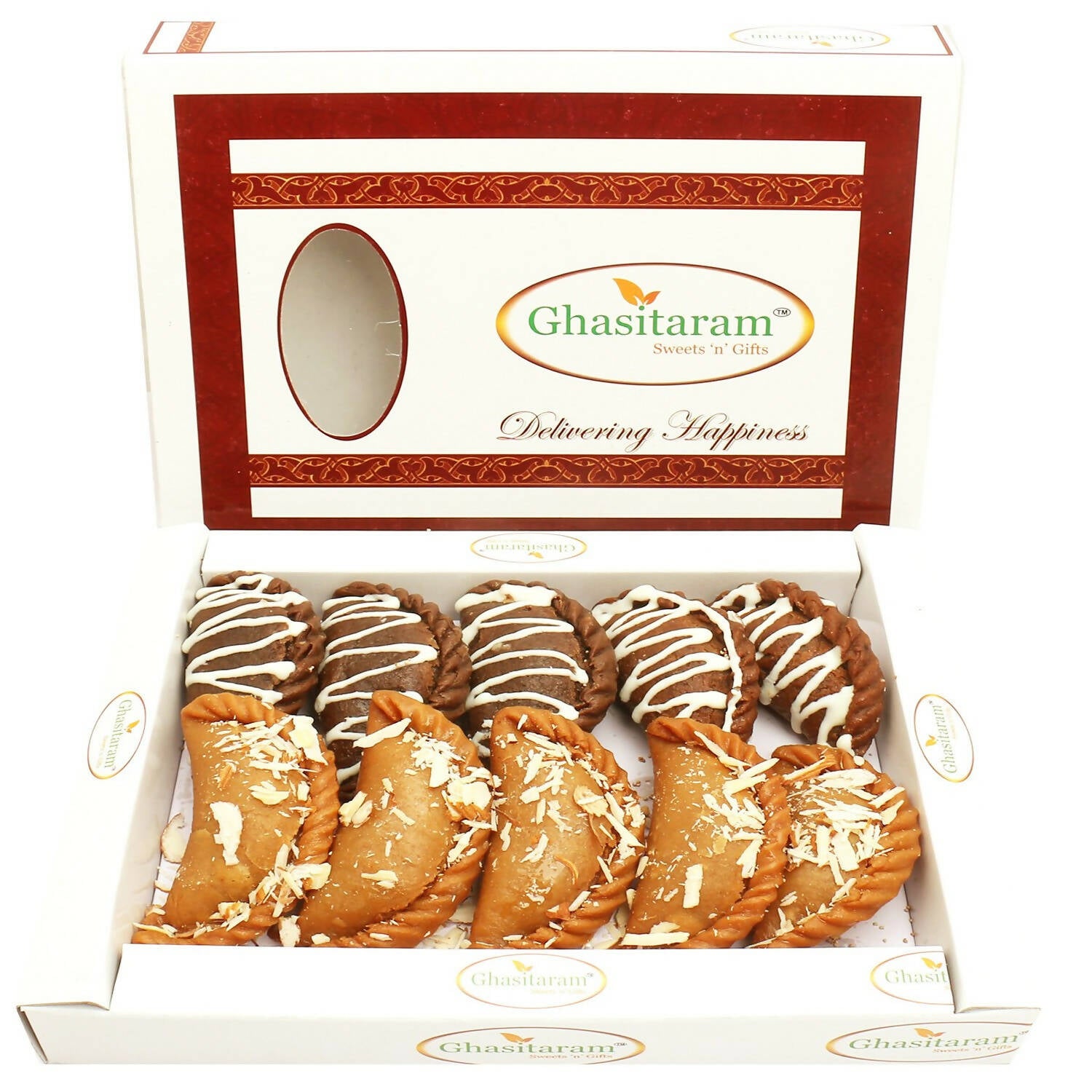 Ghasitaram Holi Sweets - Chocolate and Traditional Gujiyas Box - Distacart