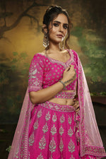 Thumbnail for House of Panchhi Pink Pure Silk Moti & Zarkan heavy embroidery Lehenga choli & Dupatta - Distacart