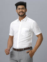 Thumbnail for Ramraj Cotton Mens Half Sleeve White Shirt Plus Size - Justice White - Distacart