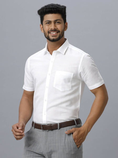 Ramraj Cotton Mens Half Sleeve White Shirt Plus Size - Justice White - Distacart