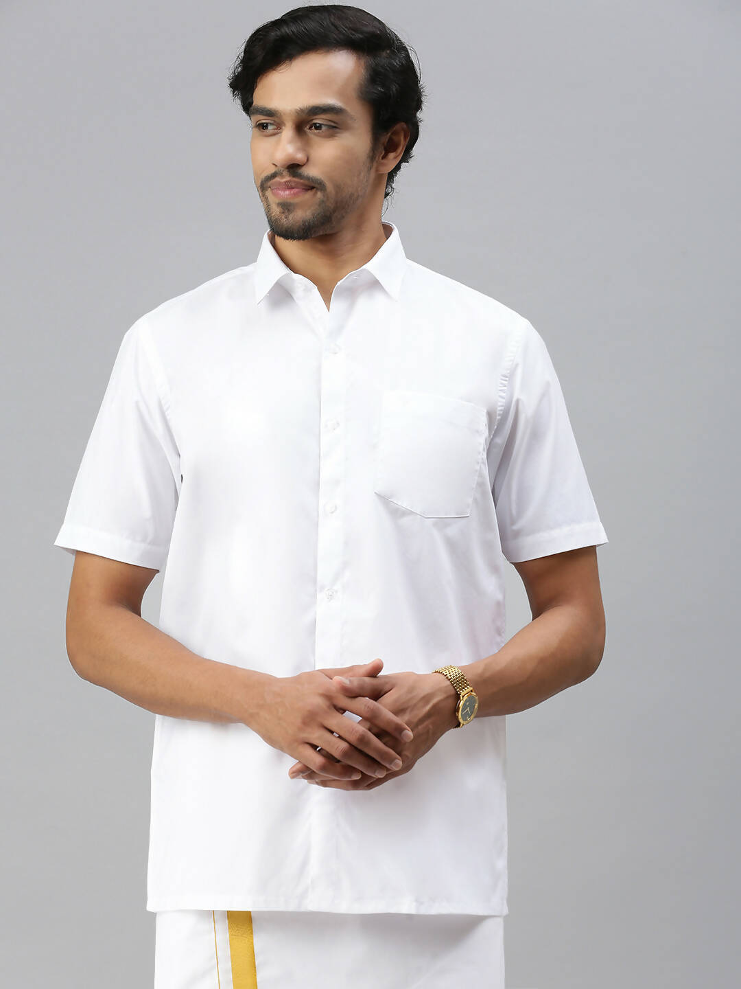 Ramraj Cotton Mens Half Sleeve Formal Poly Cotton White Shirt - Distacart