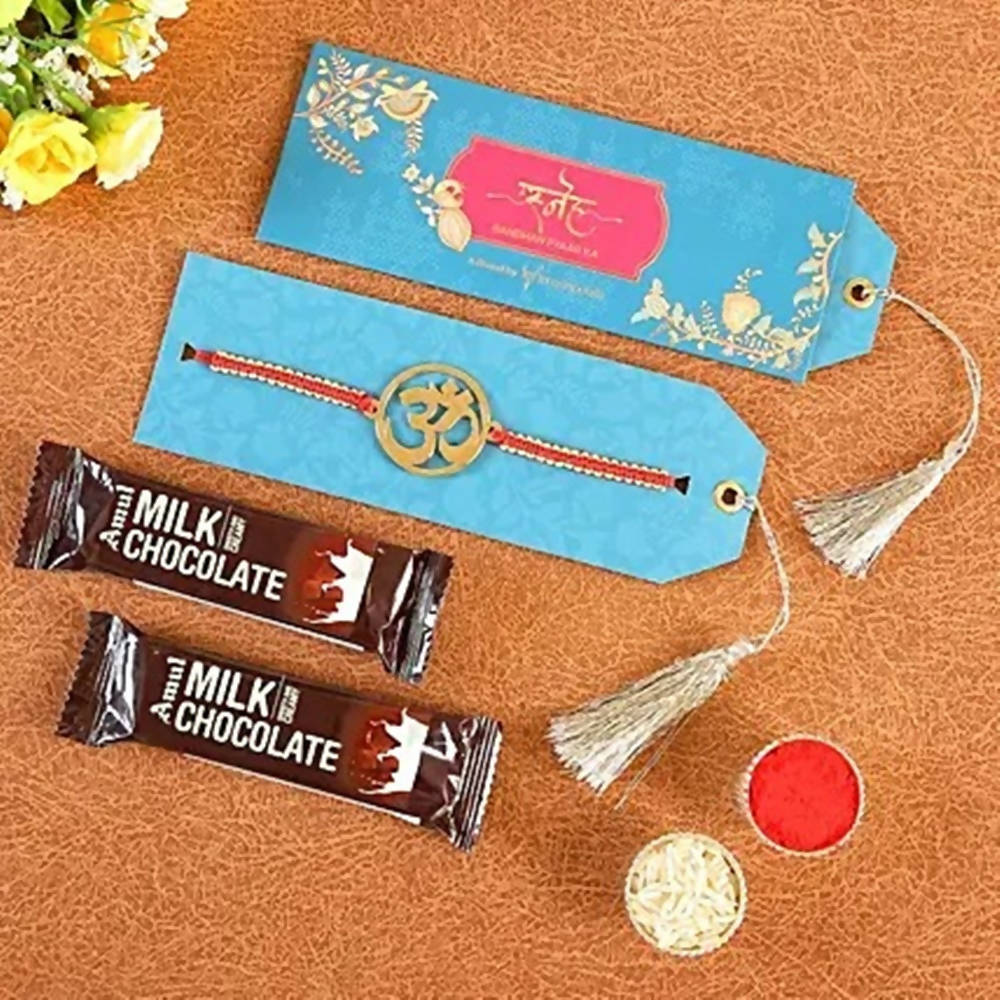 Om Metal Rakhi & Amul Milk Chocolates - Distacart