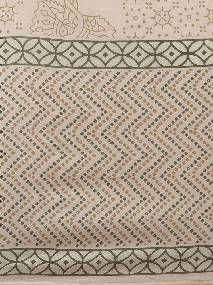 Yufta Women Beige & Green Ethnic Motifs Printed Cotton Kurta with Trouser With Dupatta