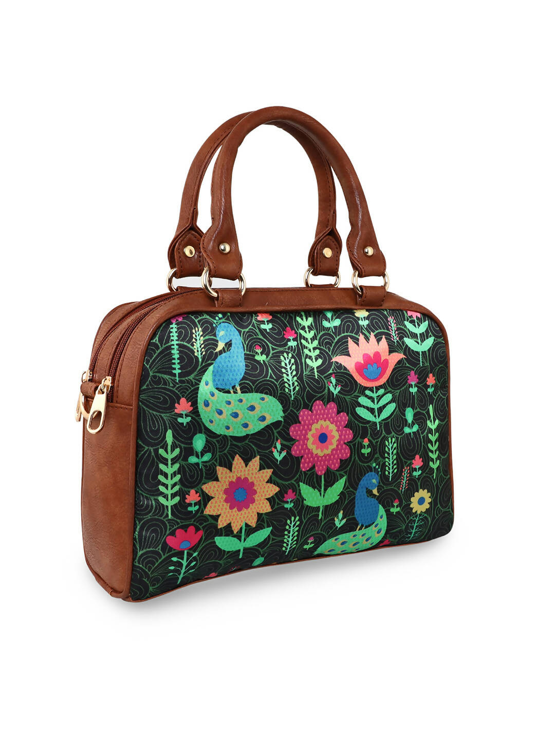 Sabhyata Peacock - Satin Handbag With Detachable Sling 2 - Distacart