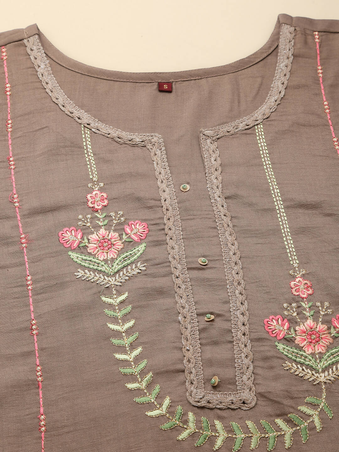 Brown Embroidered Chinon Straight Kurta With Trouser & Dupatta - Salimar - Distacart
