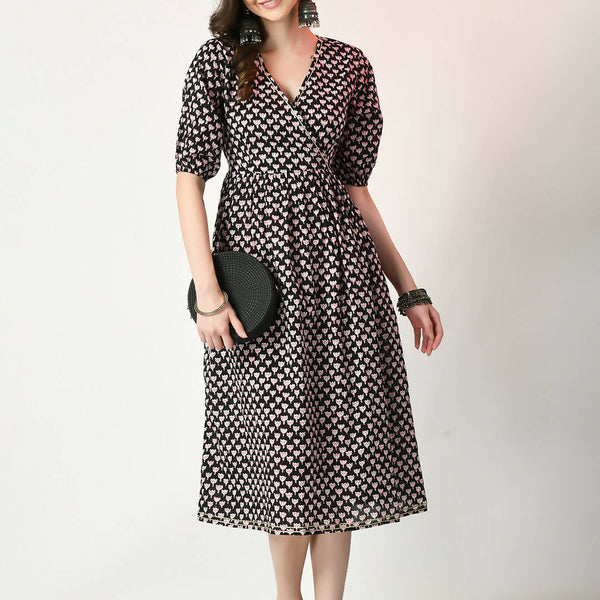 Myshka Women's Black Empire Printed Dress - Distacart