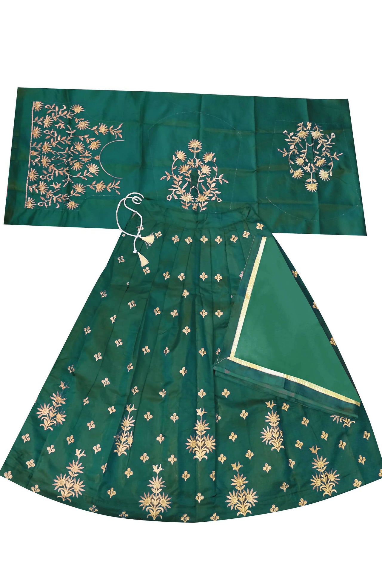 Dwiden Green Rohini Tafetta Sattin Semi-Stitched Girl's Lehenga Choli - Distacart