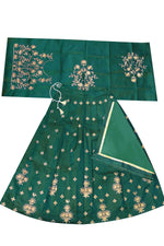 Thumbnail for Dwiden Green Rohini Tafetta Sattin Semi-Stitched Girl's Lehenga Choli - Distacart