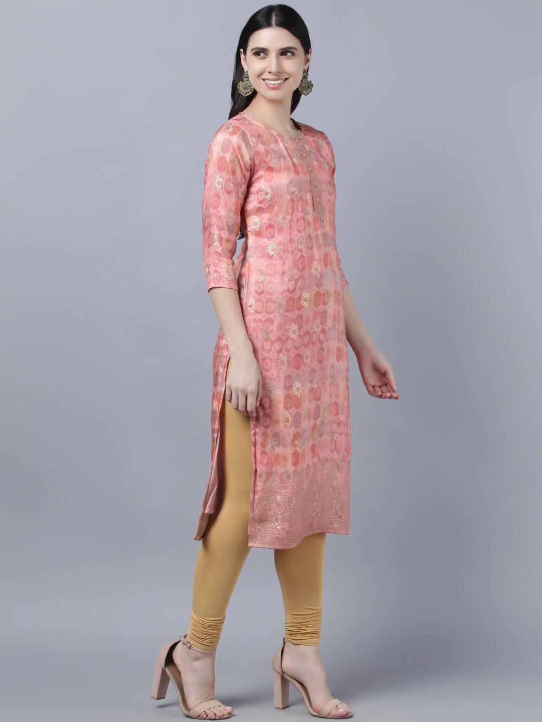 Myshka Stylish Pink 3/4 Sleeve Women's Kurta - Distacart