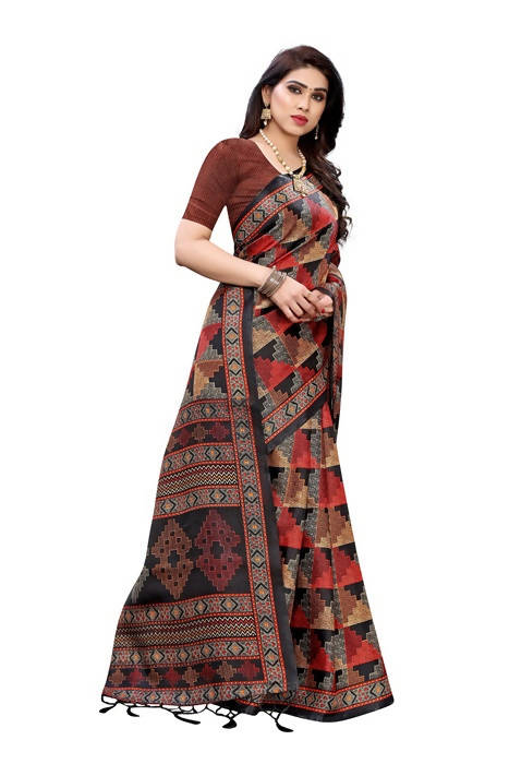 Vamika Black Kalamkari Print With Jhalar Khadi Silk Saree (TANISHA BLACK)