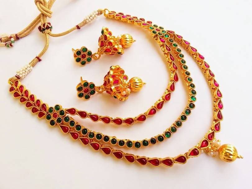Multicolor Kemp Three Layer Necklace Set