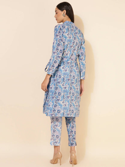 Janasya Women's White Cotton Floral Printed Casual Wrap Style Co-ords - Distacart