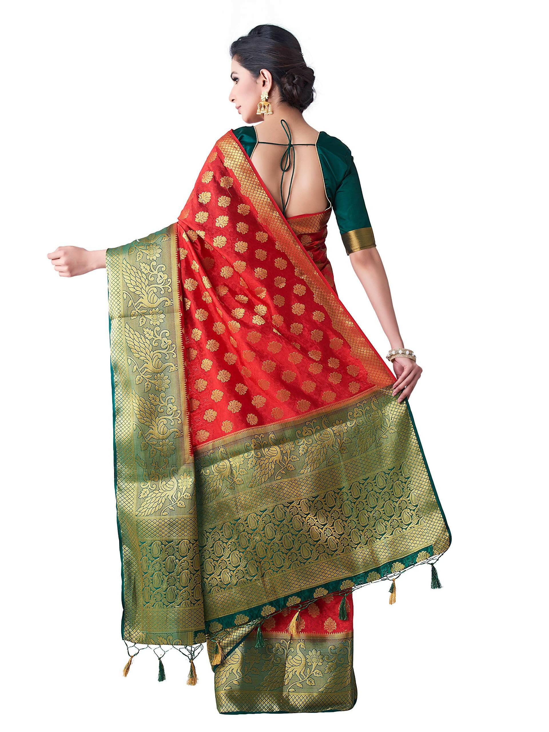 Mimosa Women's Red Kanchipuram Art Silk Saree - Distacart