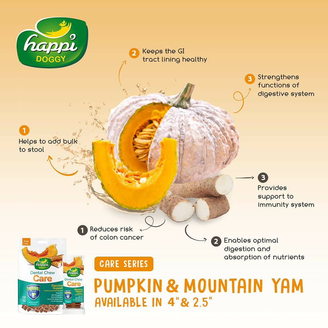 Happi Doggy Dental Chew Care Digestive Support Pumpkin & Mountain Yam - Distacart