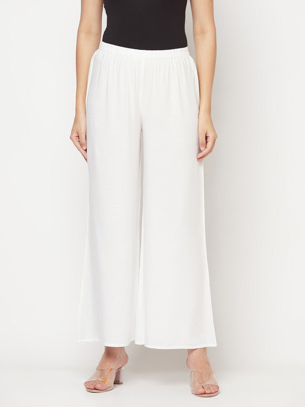 Aniyah Rayon Flared Slip-On White Palazzo