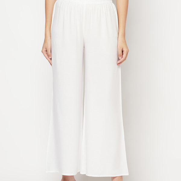 Aniyah Rayon Flared Slip-On White Palazzo