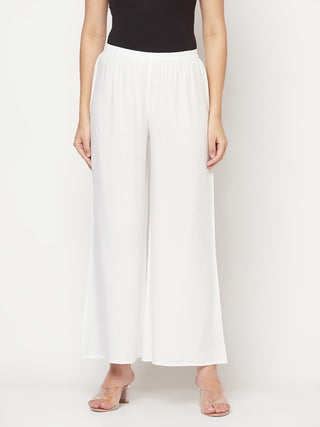 Aniyah Rayon Flared Slip-On White Palazzo