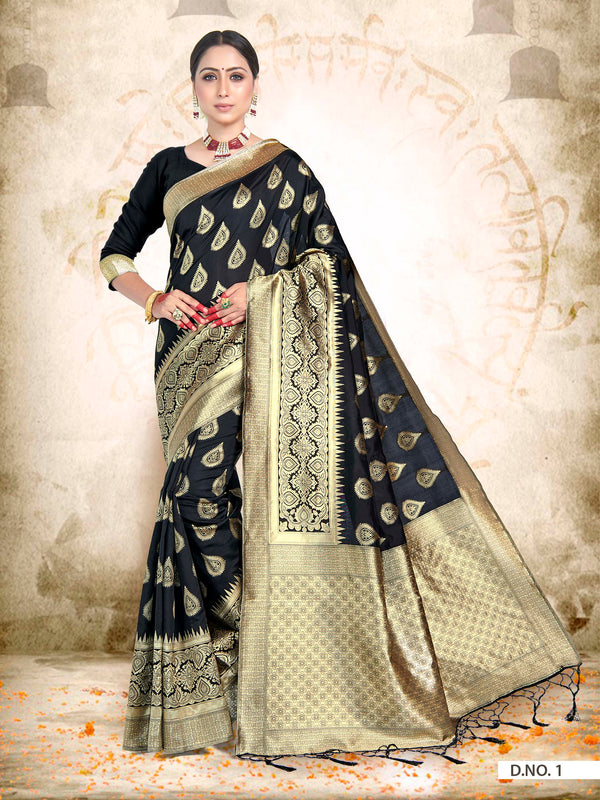 Vardha Black Woven Zari Drops Banarasi Saree