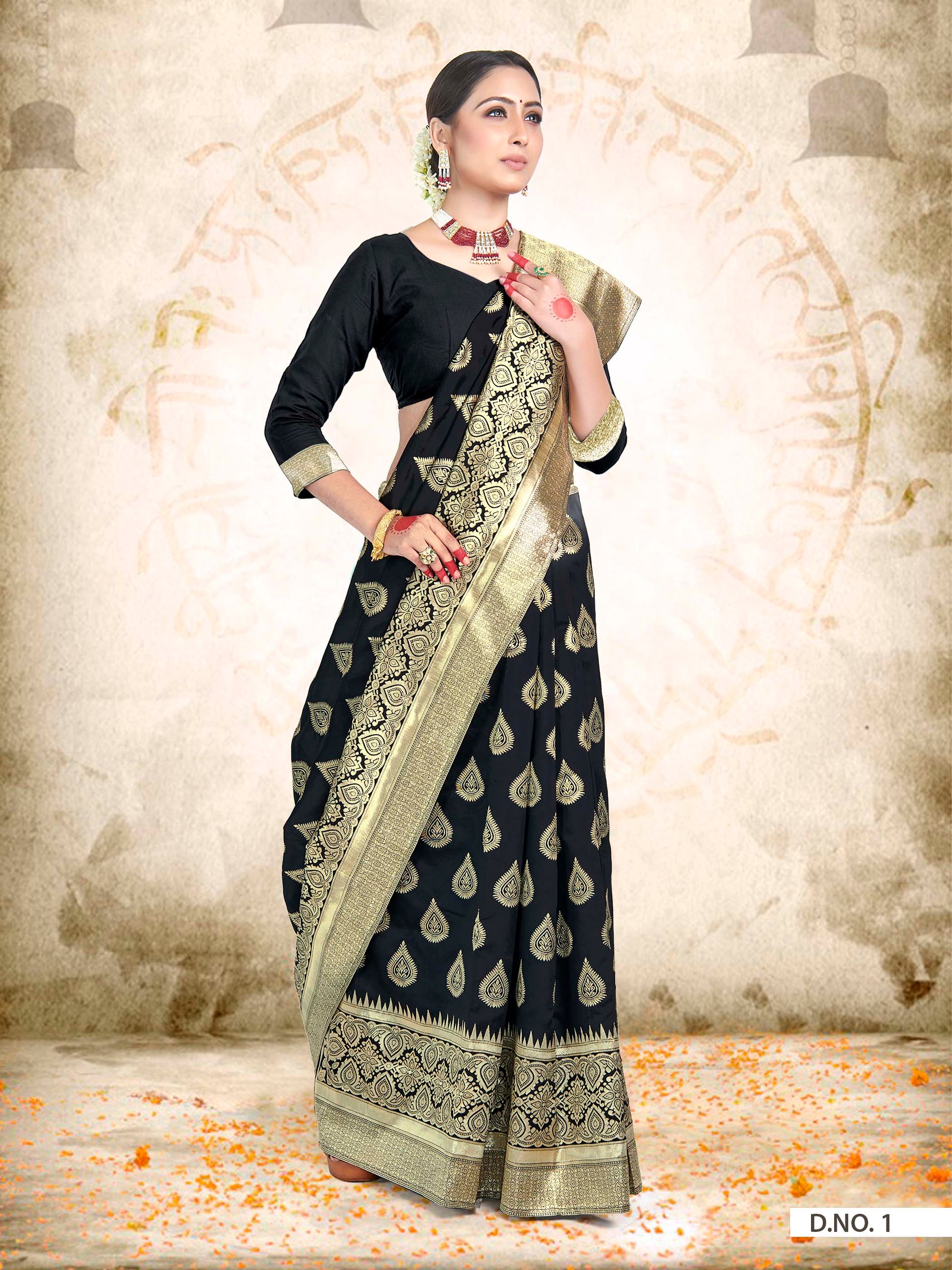 Vardha Black Woven Zari Drops Banarasi Saree