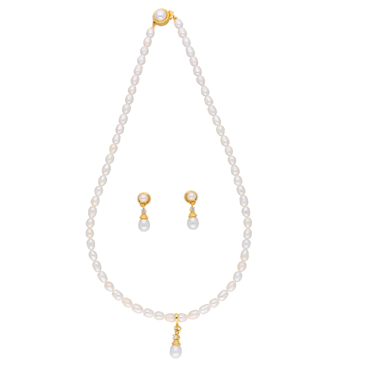 J Pearls Button Drop Pearl Set - Real Pearl Jewelry - Distacart