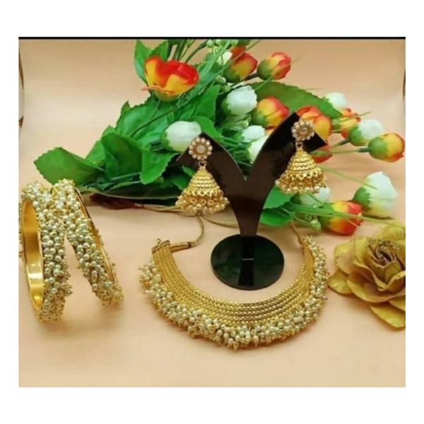 Mominos Fashion Trendy Gold-Plated with Pearls Necklace combo Set - Distacart