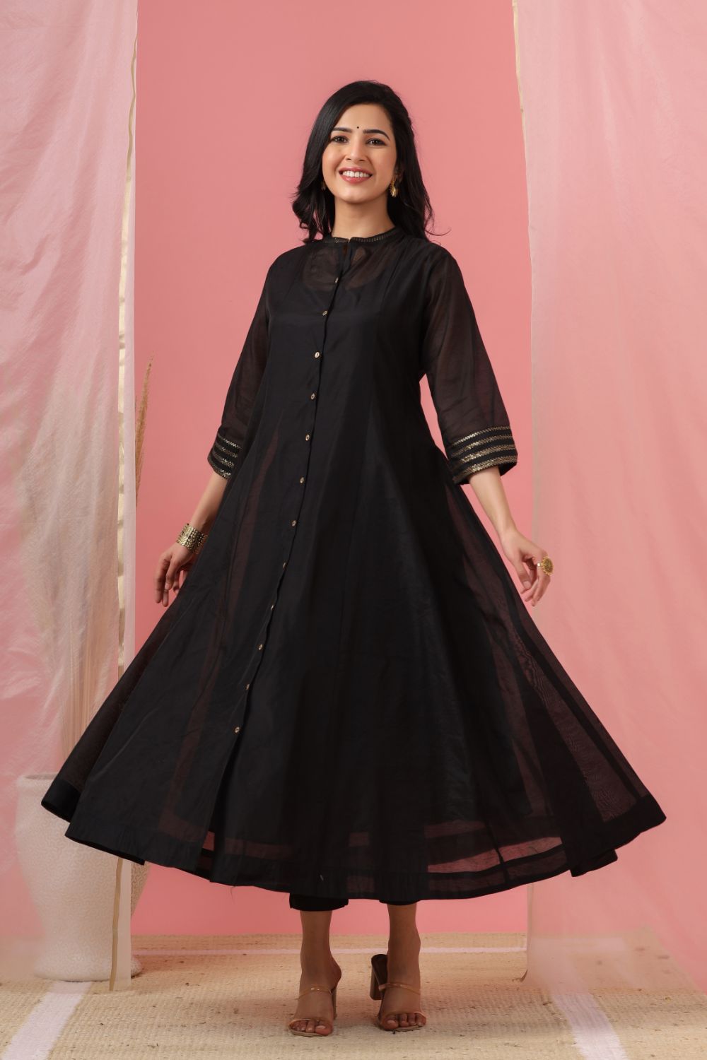 Juniper Womens Black Chanderi Solid Kalidar Kurta - Distacart