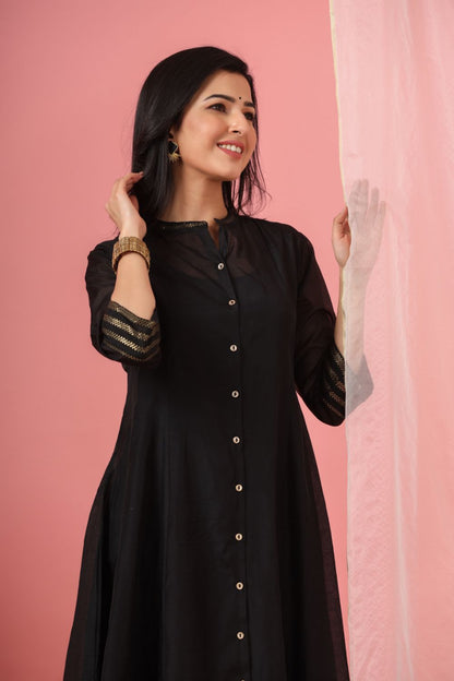 Juniper Womens Black Chanderi Solid Kalidar Kurta - Distacart