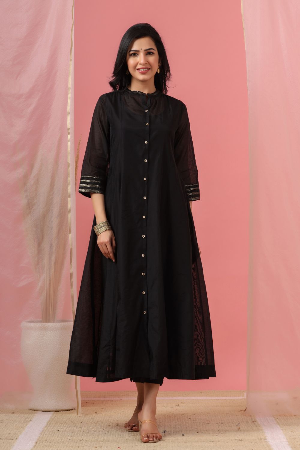 Juniper Womens Black Chanderi Solid Kalidar Kurta - Distacart
