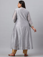 Thumbnail for Juniper Women`s Grey Chanderi Silk Solid Anarkali Kurta with Inner - Distacart