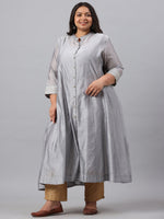 Thumbnail for Juniper Women`s Grey Chanderi Silk Solid Anarkali Kurta with Inner - Distacart