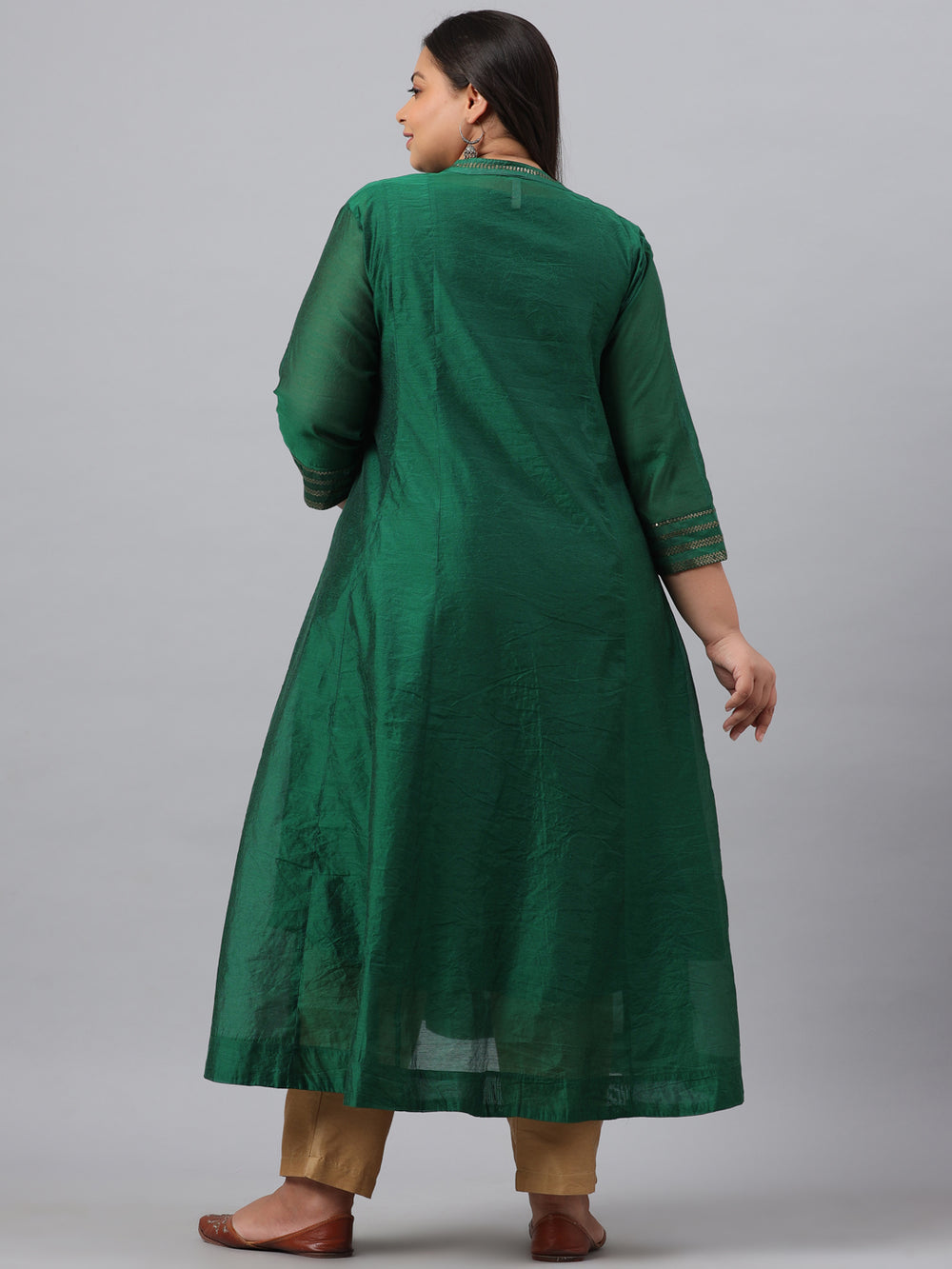 Juniper Women`s Jadegreen Chanderi Silk Solid Anarkali Kurta with Inner - Distacart