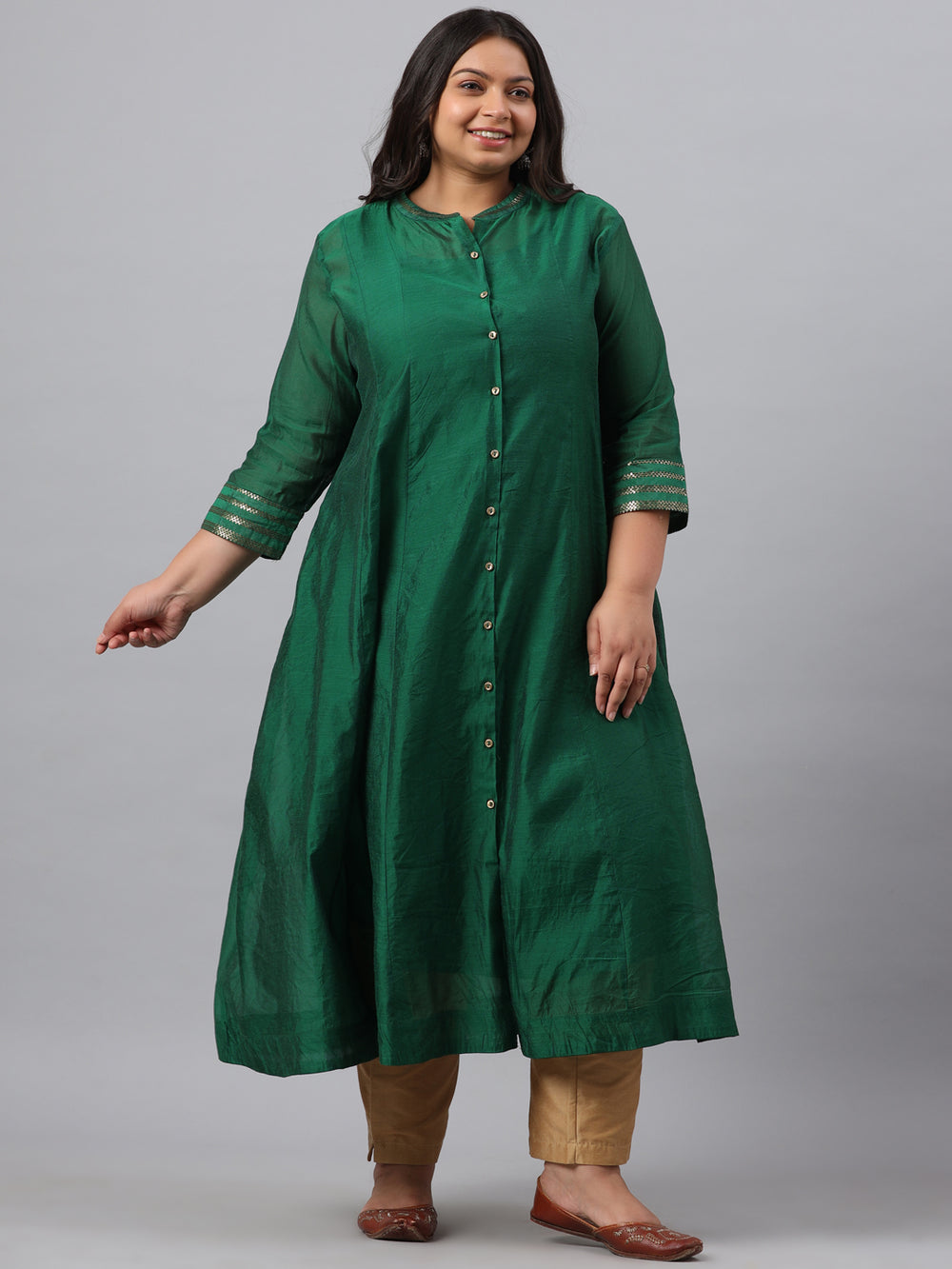 Juniper Women`s Jadegreen Chanderi Silk Solid Anarkali Kurta with Inner - Distacart