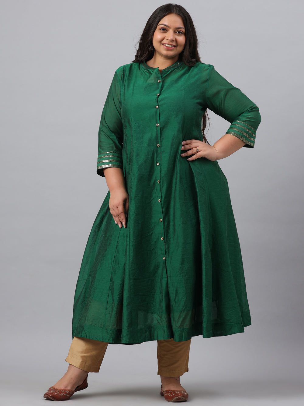 Juniper Women`s Jadegreen Chanderi Silk Solid Anarkali Kurta with Inner - Distacart