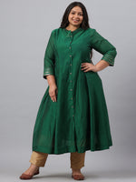 Thumbnail for Juniper Women`s Jadegreen Chanderi Silk Solid Anarkali Kurta with Inner - Distacart
