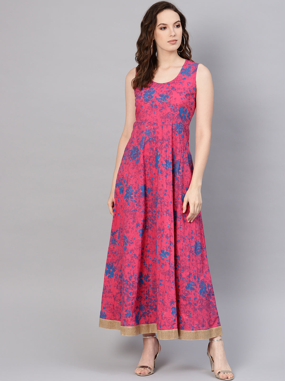 Juniper Women Fuchsia Chanderi Silk Embroidered & Printed Layered Dress - Distacart