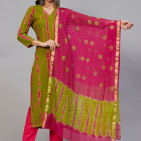 Kalini Printed V Neck Kurta With Trousers & Dupatta - Distacart