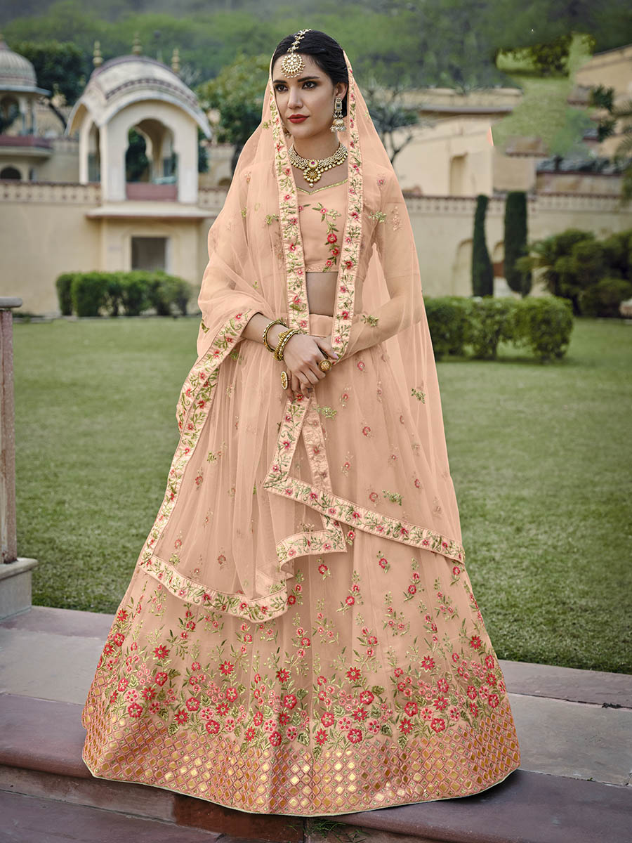 Myra Blush Net Heavy Embroidered Designer Lehenga - Distacart