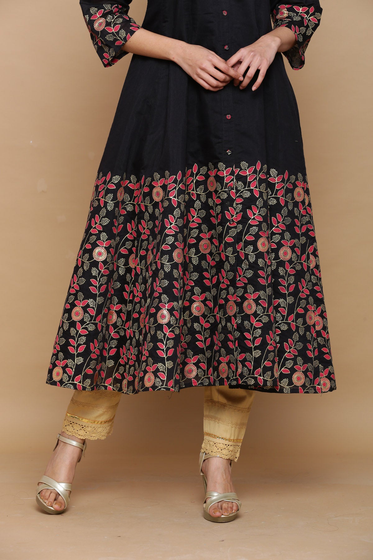 Juniper Women Black Chanderi Silk Printed Anarkali Kurta - Distacart