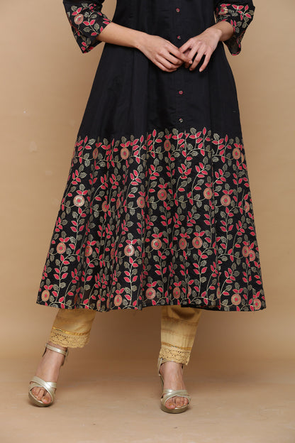 Juniper Women Black Chanderi Silk Printed Anarkali Kurta - Distacart