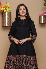 Thumbnail for Juniper Women Black Chanderi Silk Printed Anarkali Kurta - Distacart