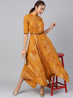 Thumbnail for Juniper Womens Mustard Rayon Geometric Foil Printed Handkerchief Dress - Distacart