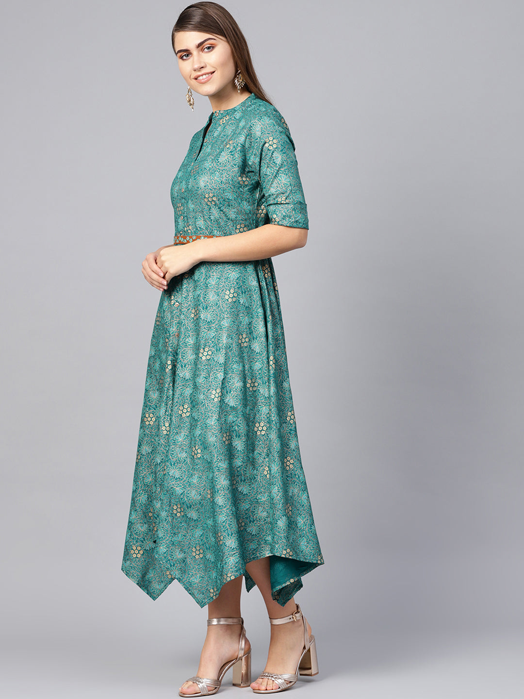 Juniper Women Teal Rayon Printed Asymmetric Dress - Distacart