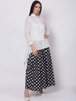 Thumbnail for Biba Women White & Black Solid A-Line Shirt Collar Kurta - Distacart