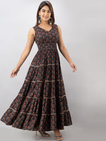 Thumbnail for Kalini Women Brown Ethnic Motifs Floral Tiered Anarkali Kurta - Distacart
