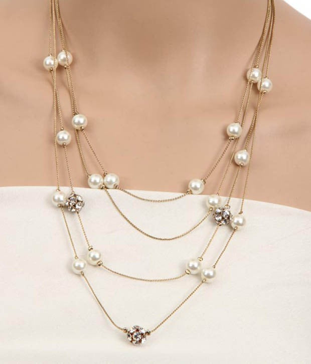 Gold-Plated Alloy Pearl And Stones Ball Necklace - The Pari - Distacart