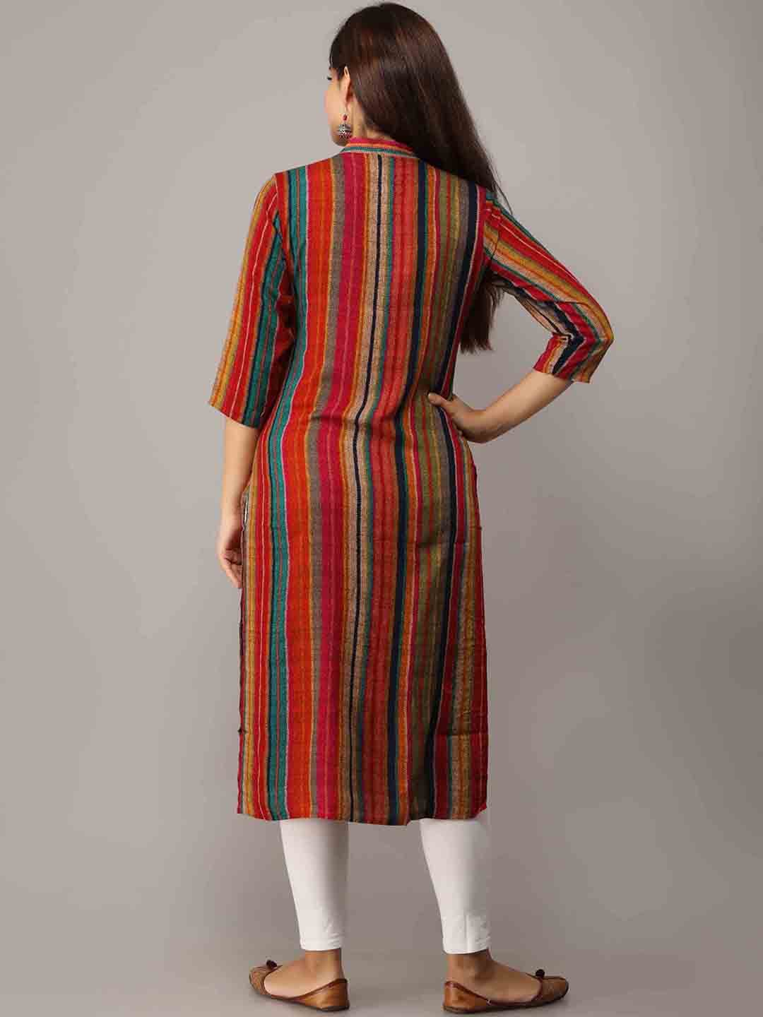 Kalini Women Red & Orange Striped Kurta - Distacart