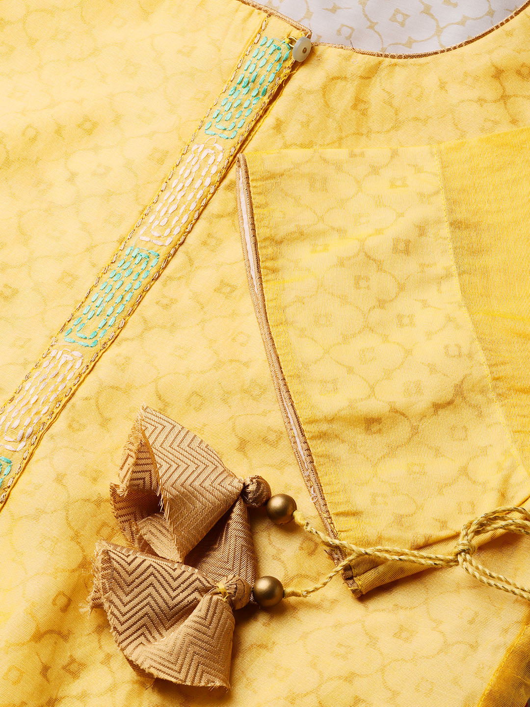 Biba Women Yellow & Off-white Embroidered Layered A-Line Kurta - Distacart