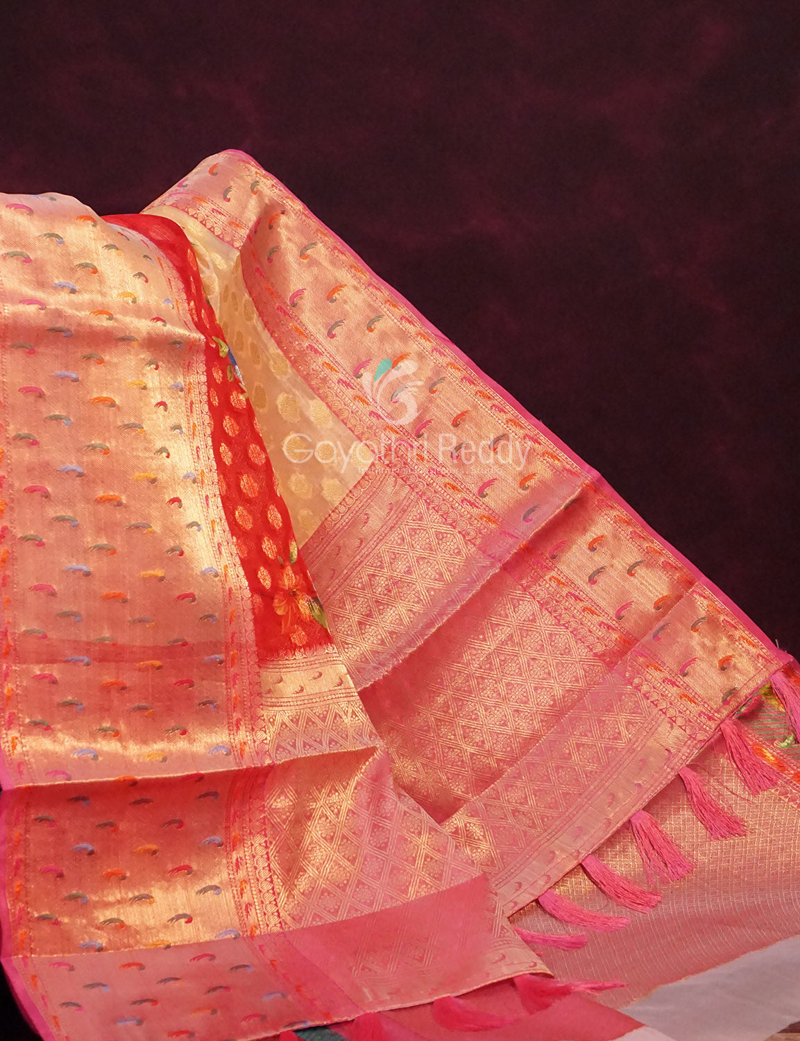 Shades Of Red Colour Banaras Borders And Creeper Design Semi Silk Saree By Gayathri Reddy Designer Studio - Distacart
