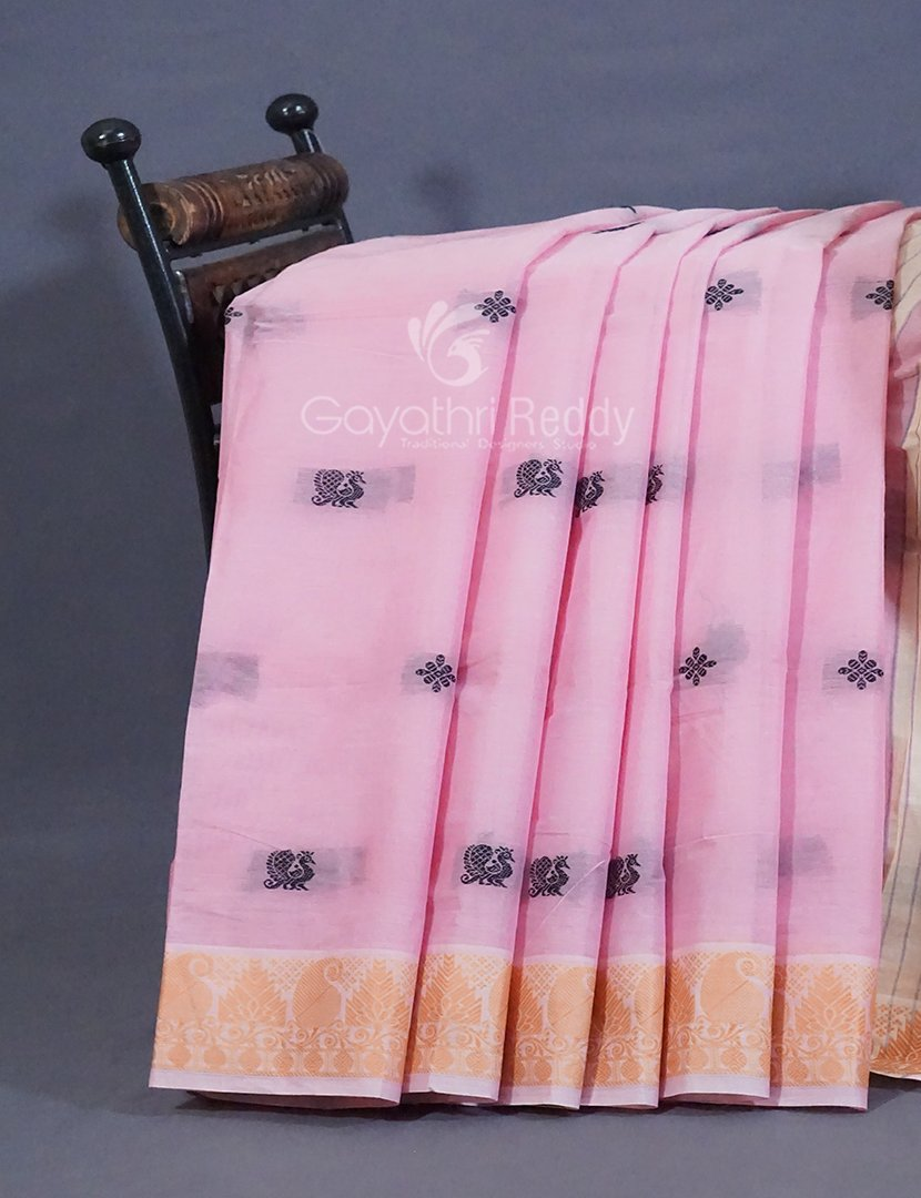 Kalanetha Shades of Baby Pink Pure Kanchi Cotton Saree With Kanchi Traditional Border By Gayathri Reddy Designer Studio - Distacart