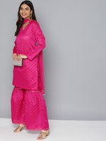 Thumbnail for HERE&NOW Women Pink Ethnic Motifs Printed Gotta Patti Kurta with Sharara With Dupatta - Distacart
